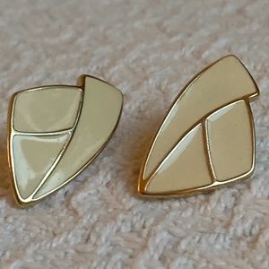 Vintage Trifari Cream enamel clip-on earrings